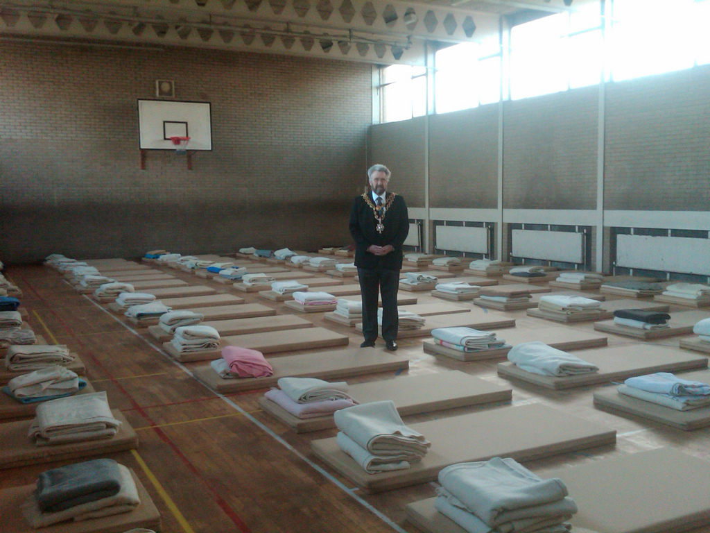 Deputy Lord Mayor Michael Wilkes in the city hall prepared for homeless shelter. Photo: Richard Hall, Birmingham Christmas Shelter