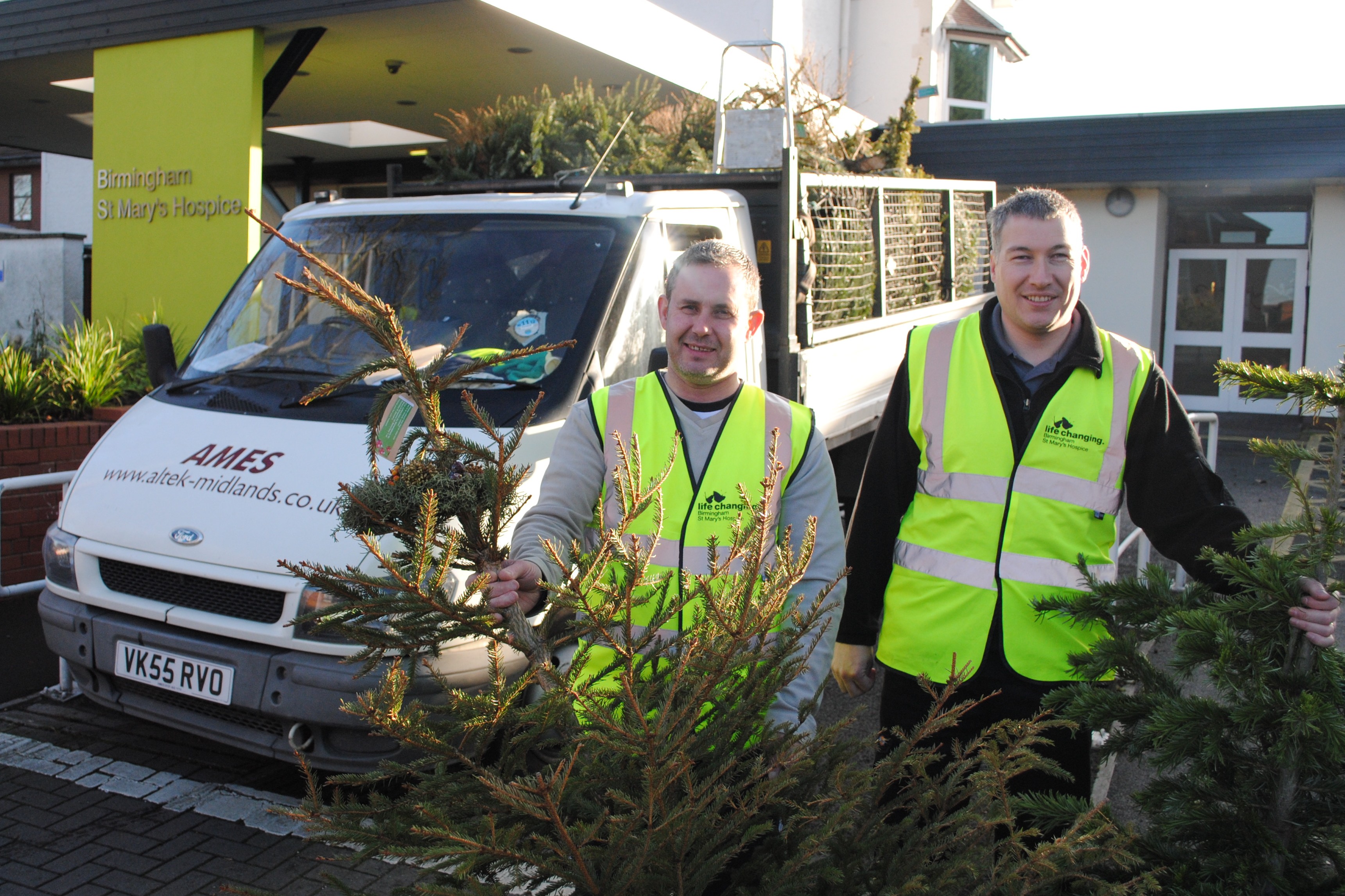 Recycling Christmas trees with St Mary's Hospice in Birmingham