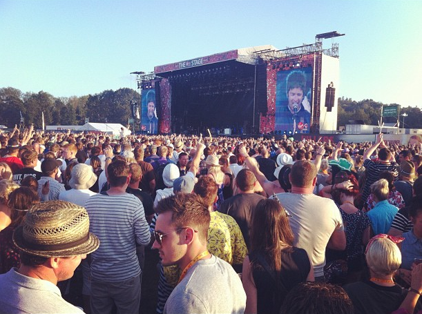 Noel Gallagher on stage at the V Festival 2012