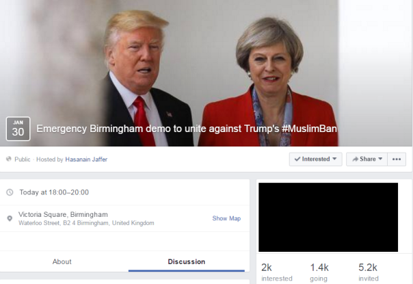 Over a thousand people have confirmed to attend a Birmingham protest against Donald Trump (Image: Facebook)