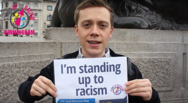 Journalist and activist Owen Jones has called a mass protest in London in response to Donald Trump's 'Muslim travel ban', coinciding with national demonstrations co-organised by Stand Up To Racism, Muslim Association of Britain and Stop the War Coalition (Photograph: SUTR)