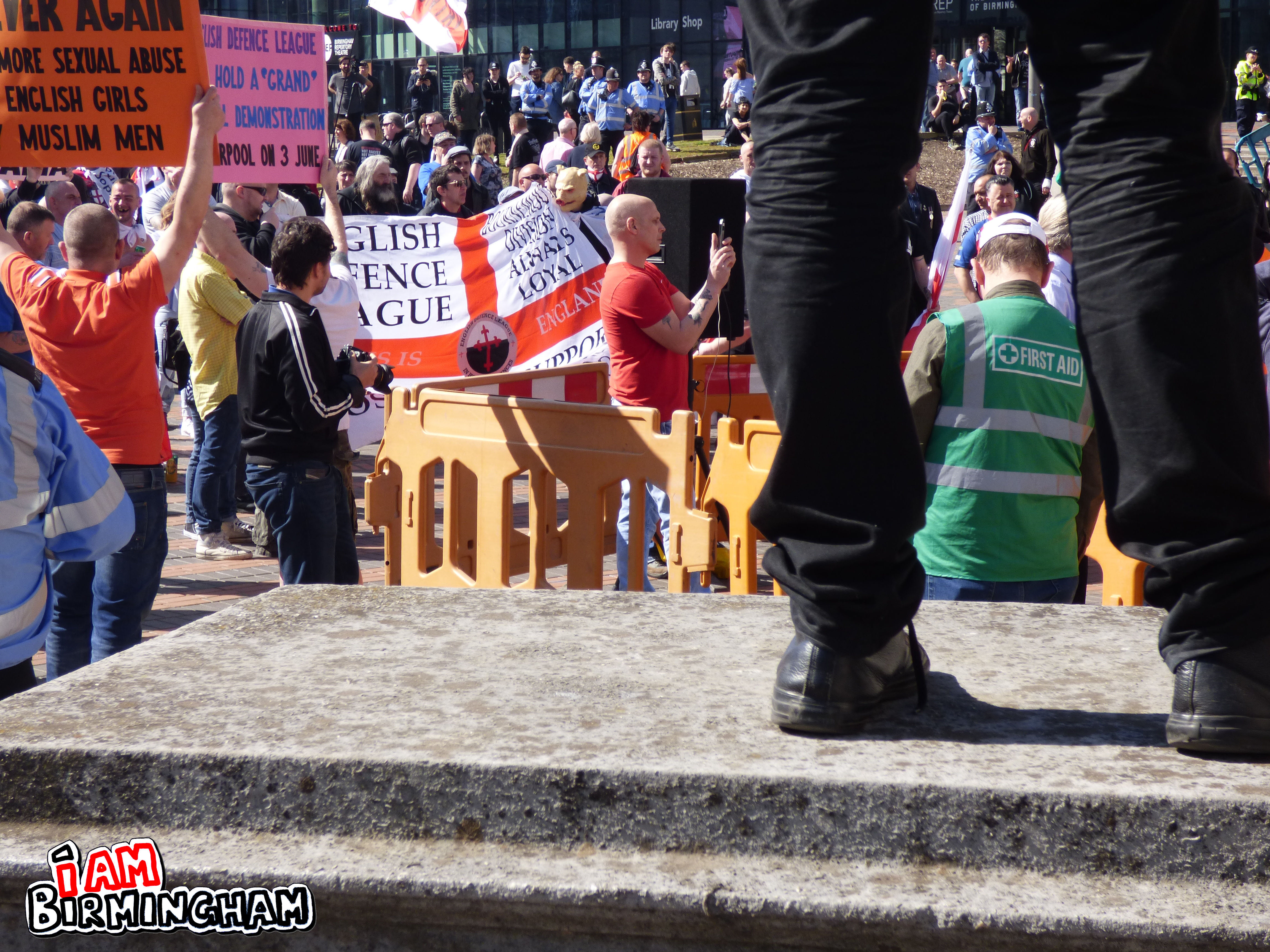 Barely a hundred people attended the EDL rally in Birmingham's Centenary Square (Photograph: Rangzeb Hussain)