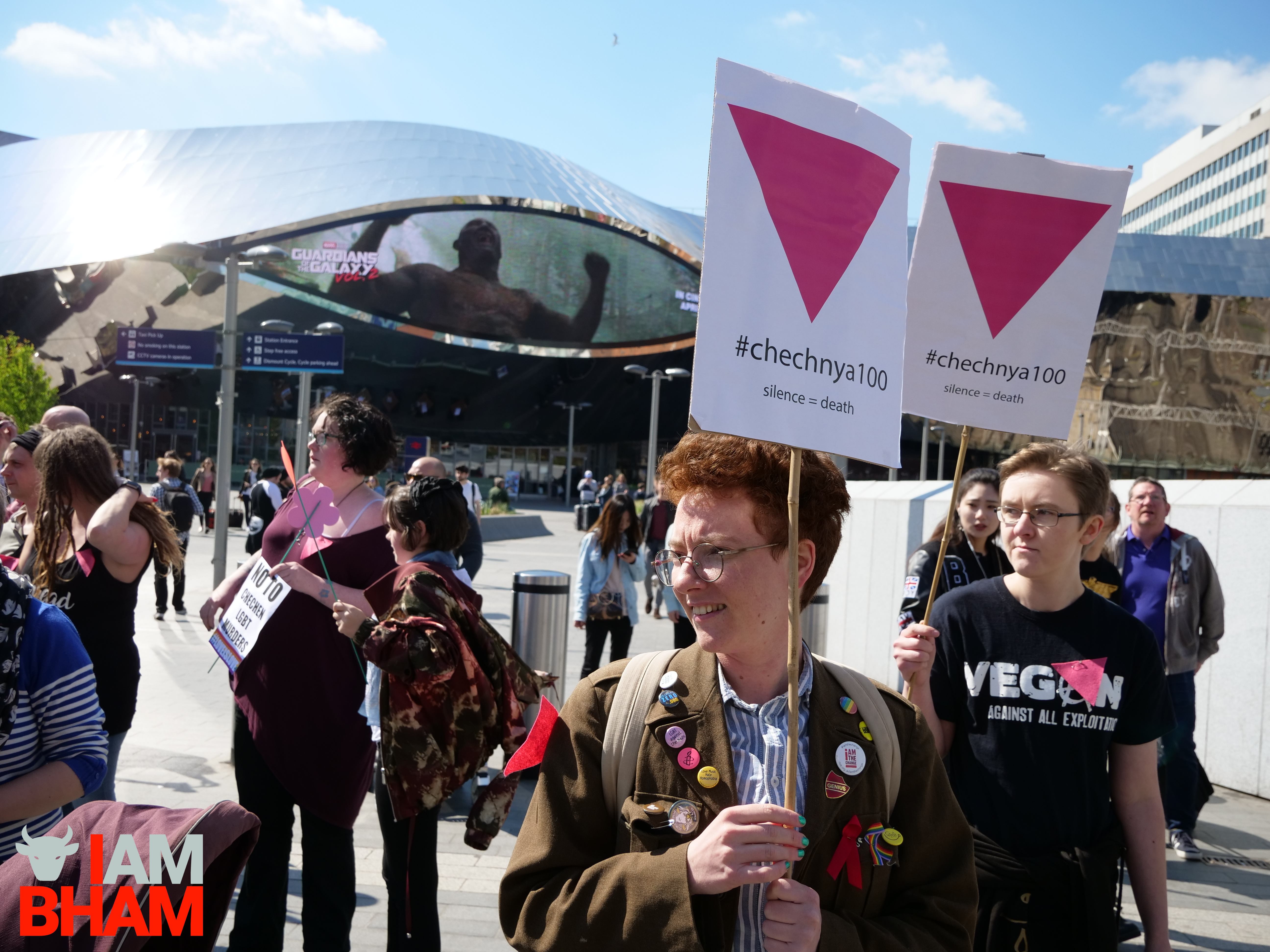 Birmingham LGBT+ allies and supporters gathered in Birmingham to condemn the human rights abuses in Chechnya (Photograph: Adam Yosef)
